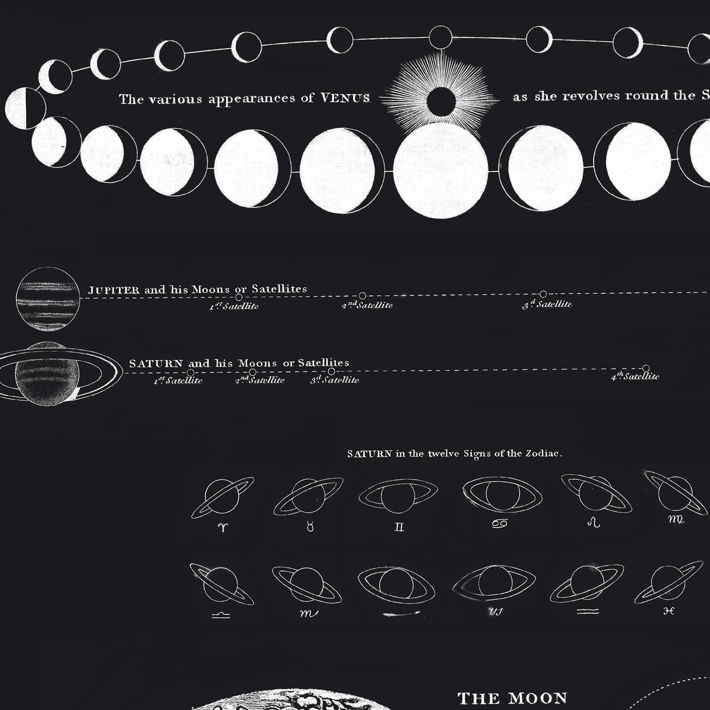 Vintage Astronomy Moon Map and Venus Print w/ optional frame