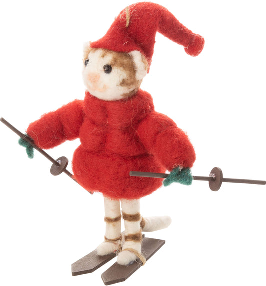 Felt Kitty Skier Ornament