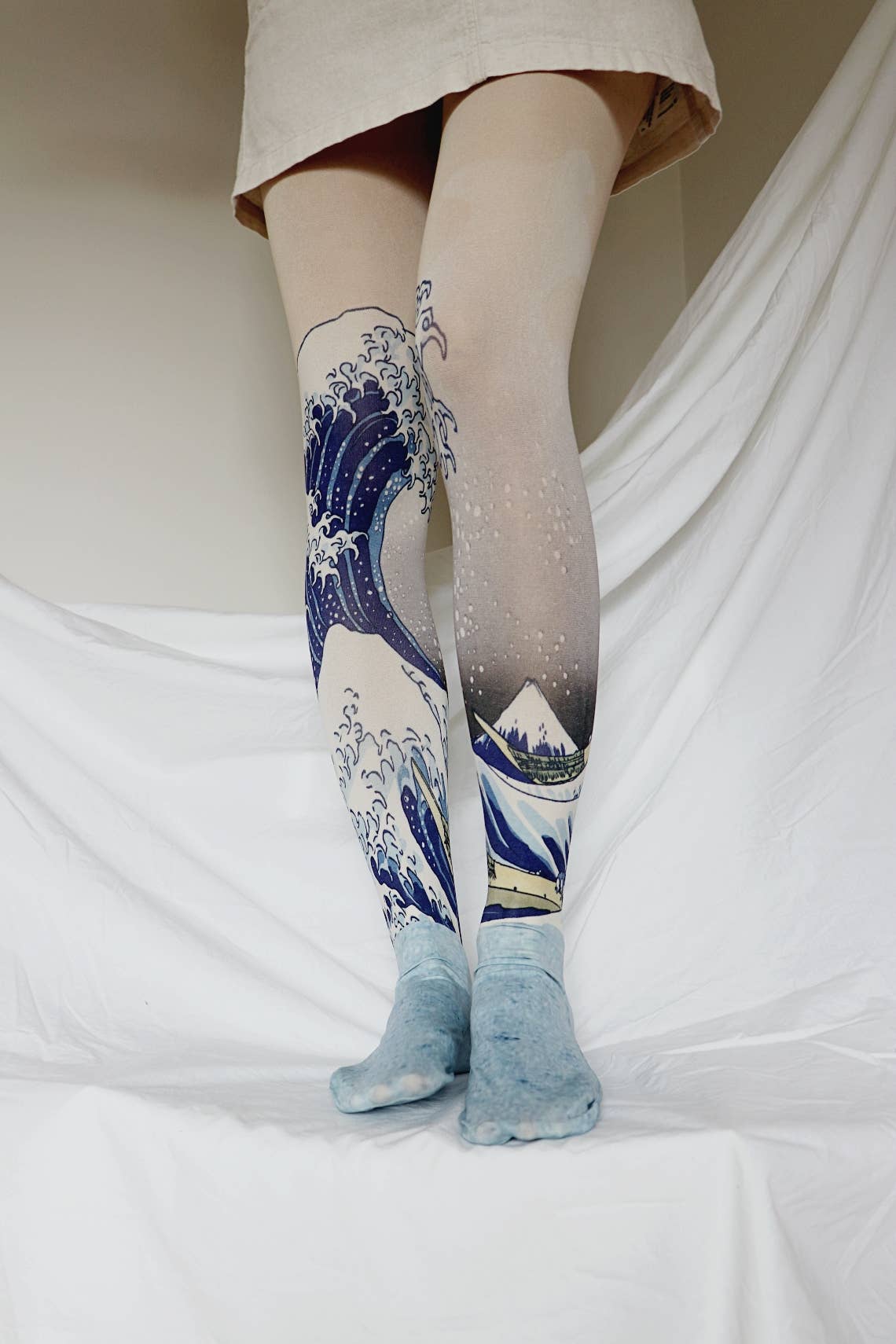 The Great Wave off Kanagawa by Hokusai Printed Art Tights