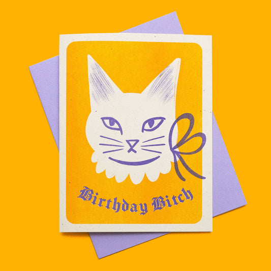 Birthday Bitch Cat Risograph Card