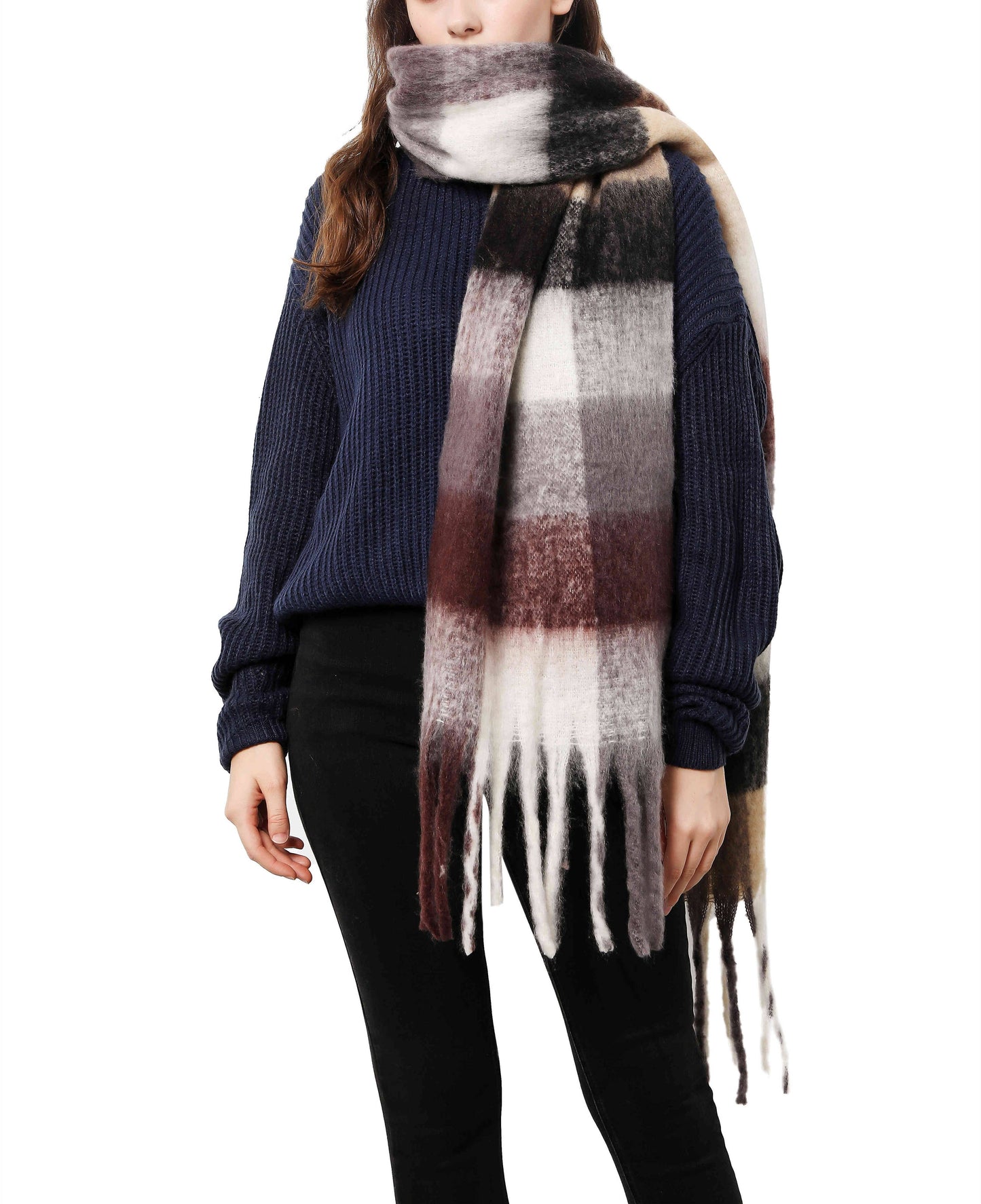 Oversized Long Fringe Fuzzy Scarf