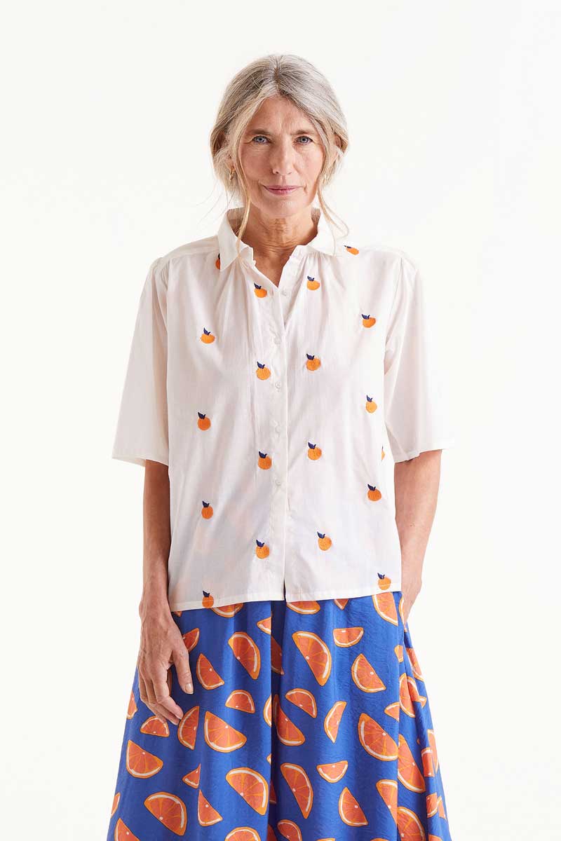 Goldie Orange Embroidered Buttondown Top