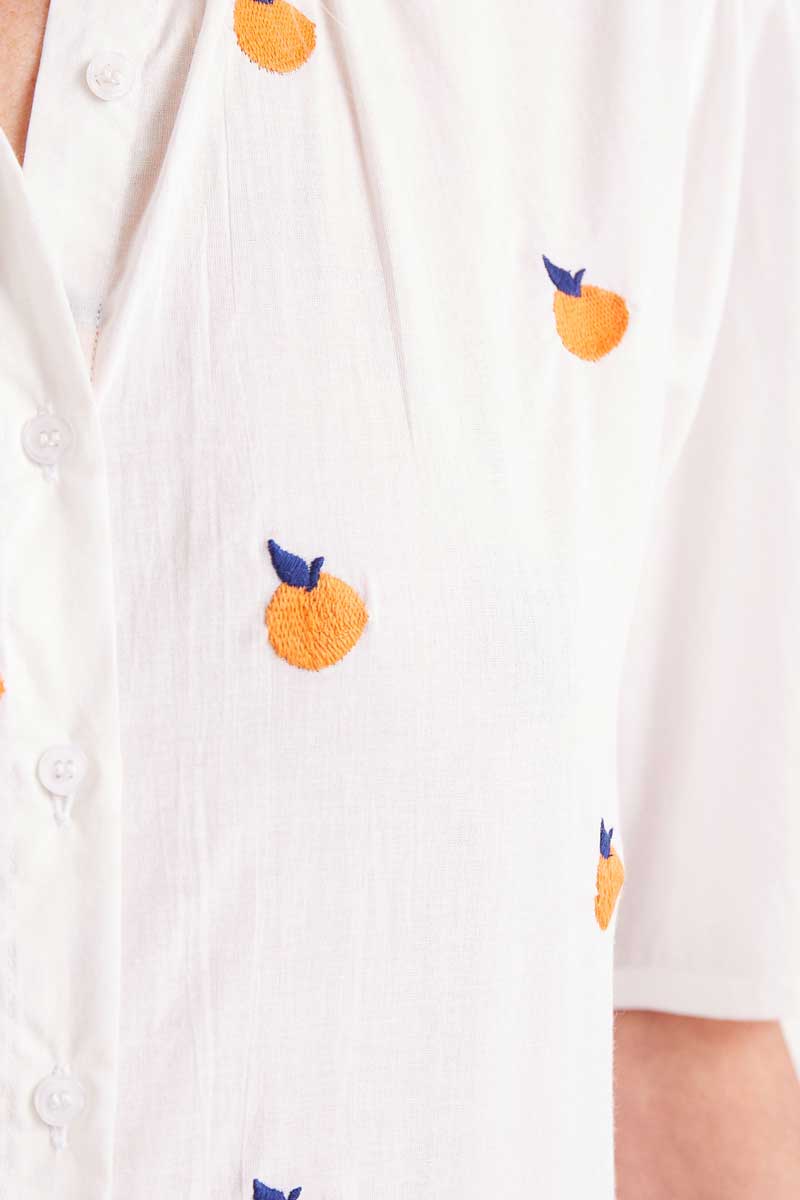 Goldie Orange Embroidered Buttondown Top