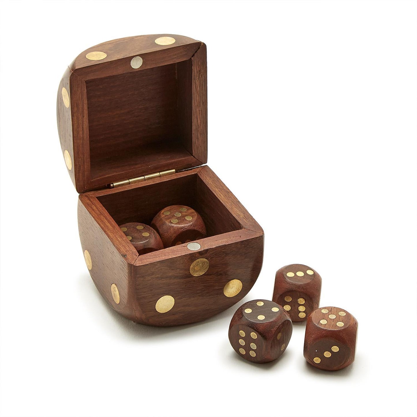 Wood Crafted Dice Box w/ 6 Dice