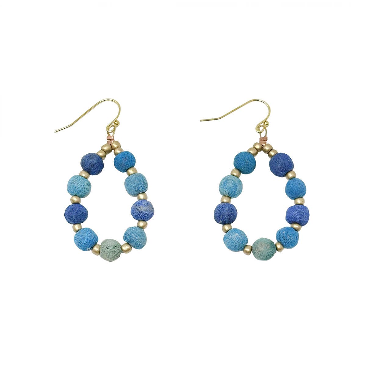 Kantha Azure Beaded Teardrop Earrings