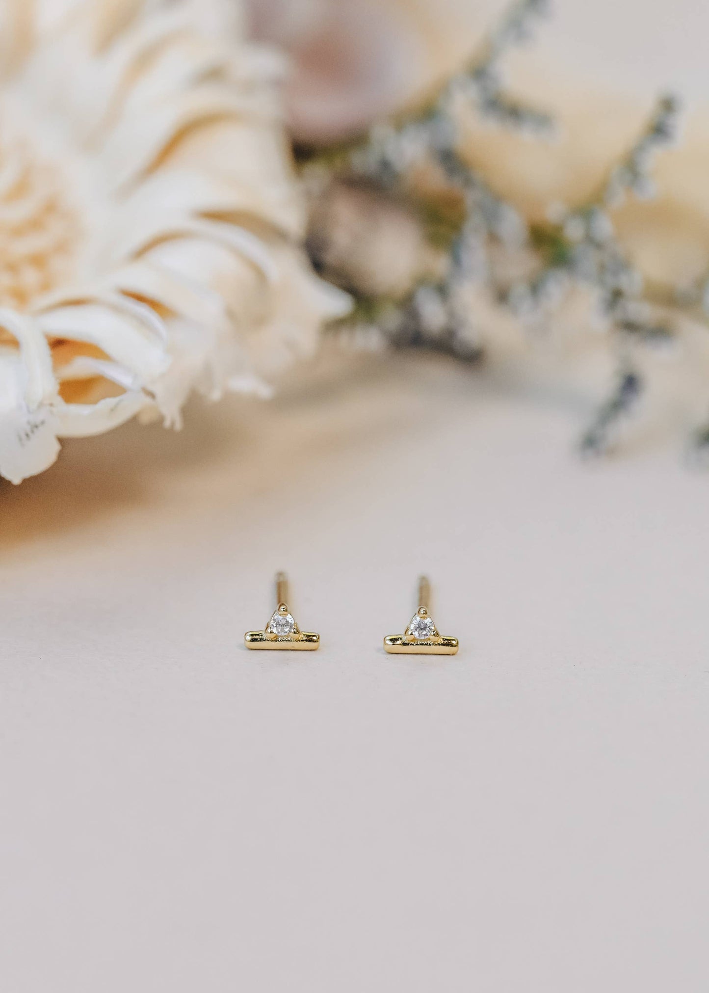 White CZ Stud Bar Earrings