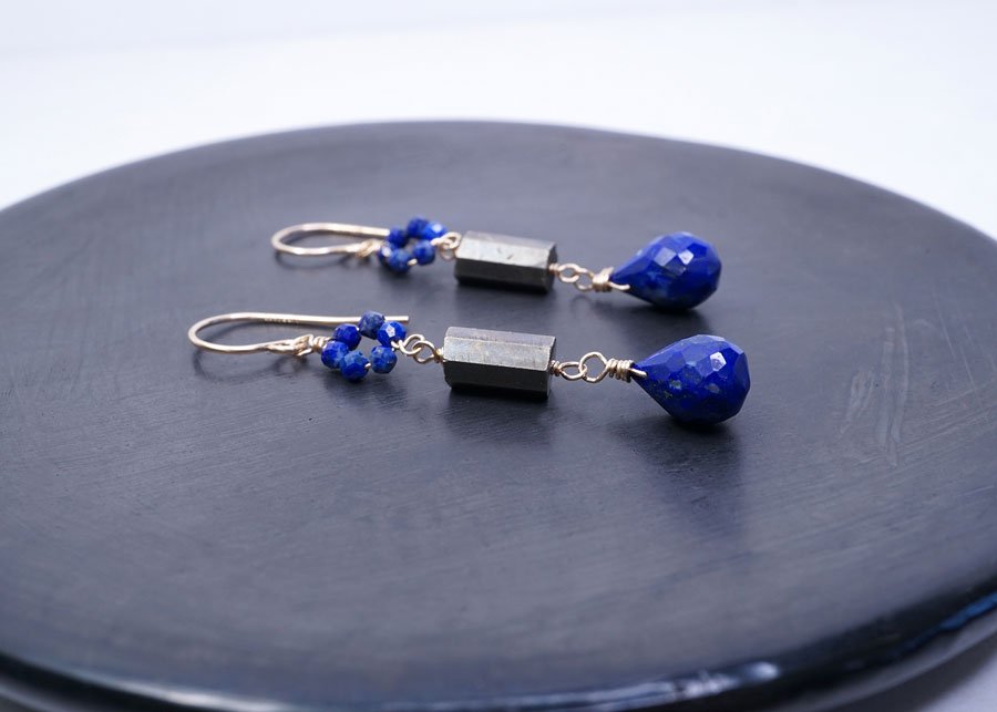 Lapis and Pyrite Tower Earrings