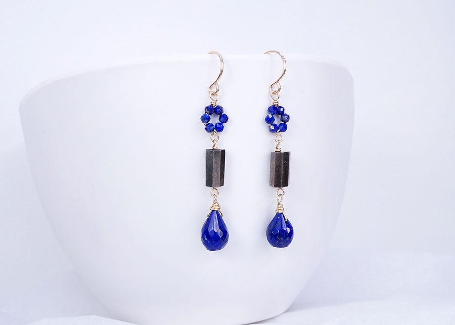 Lapis and Pyrite Tower Earrings