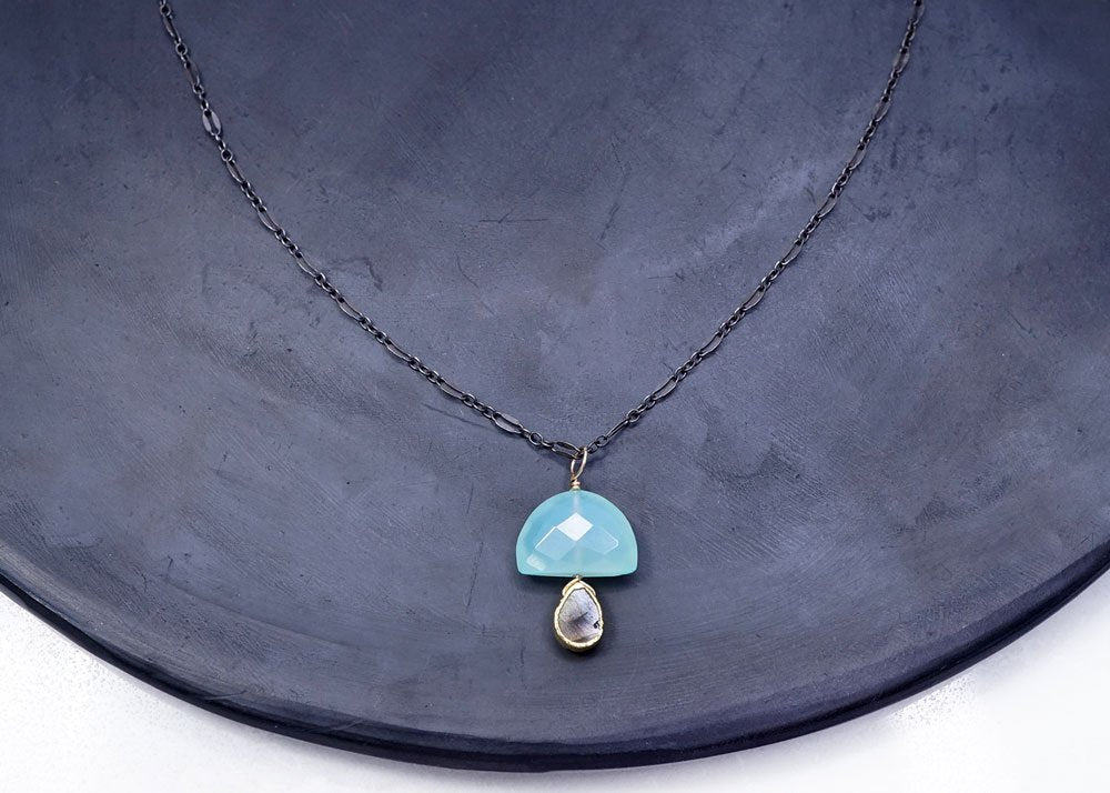 Chalcedony Half Moon with Labradorite Pendant Necklace