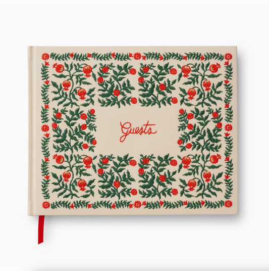 Christmastide Pomegranate Embroidered Guest Book