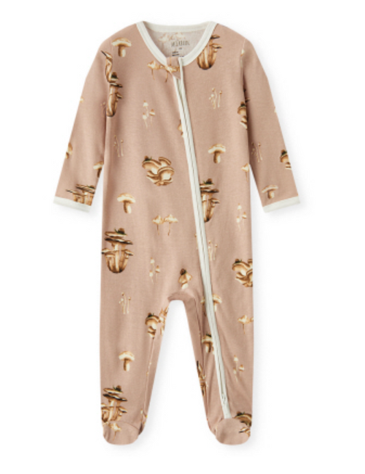 Organic Cotton Zipper Footed Romper - Mushroom