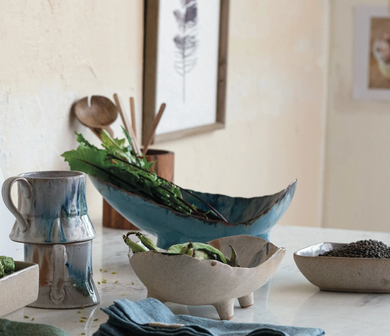 Azure Footed Stoneware Bowl