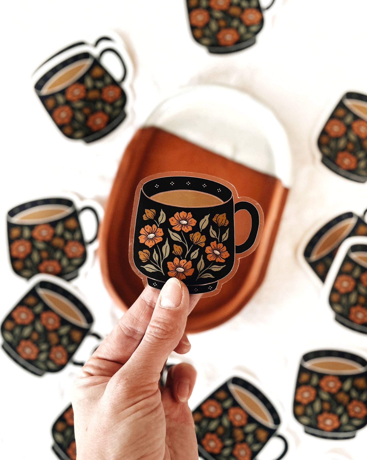 Tea Cup / Coffee Mug Floral Vinyl Sticker