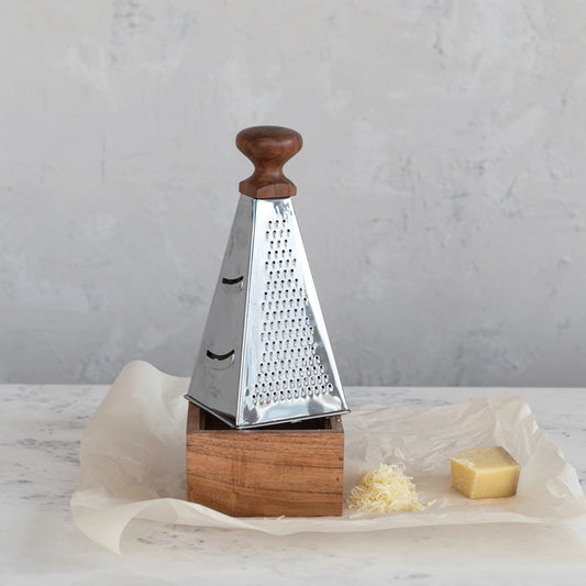 Stainless Steel Grater w/ Acacia Wood Handle & Base