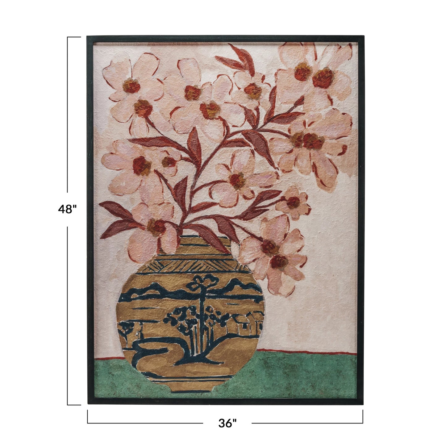 Linh Wood Framed Glass Wall Décor with Flowers in Vase