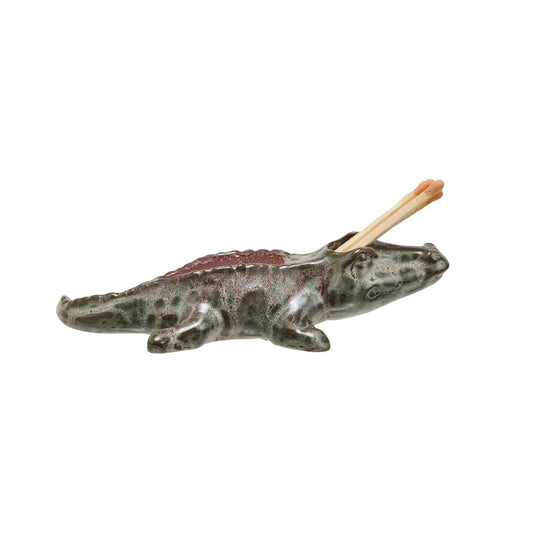 Stoneware Alligator Match Holder w/ Striker