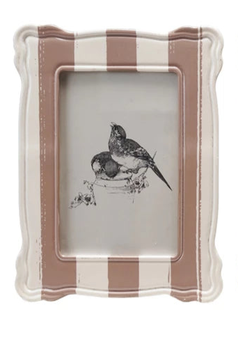 Rikki Striped Picture Frame w/ Vintage Reproduction Image