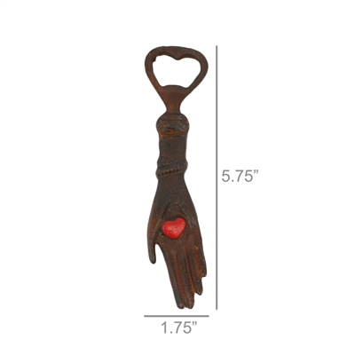 Hand With Heart Cast Iron Bottle Opener