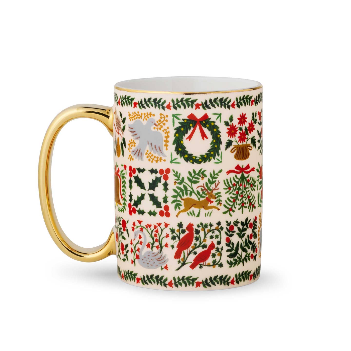 Christmastide Porcelain Mug With Gold Handle