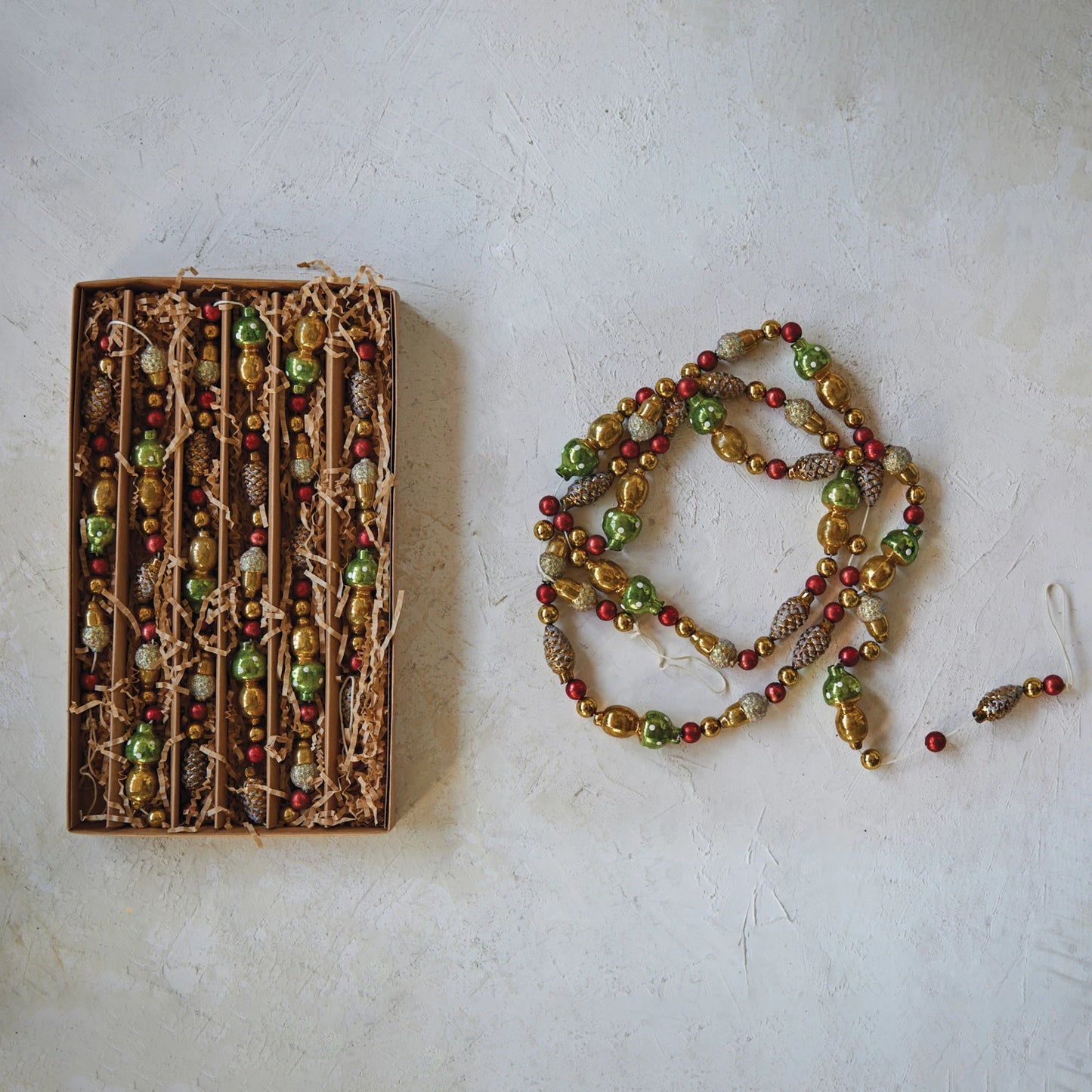 72"L Glass Garland w/ Pinecones, Acorns & Mushrooms In Box, Multi Color