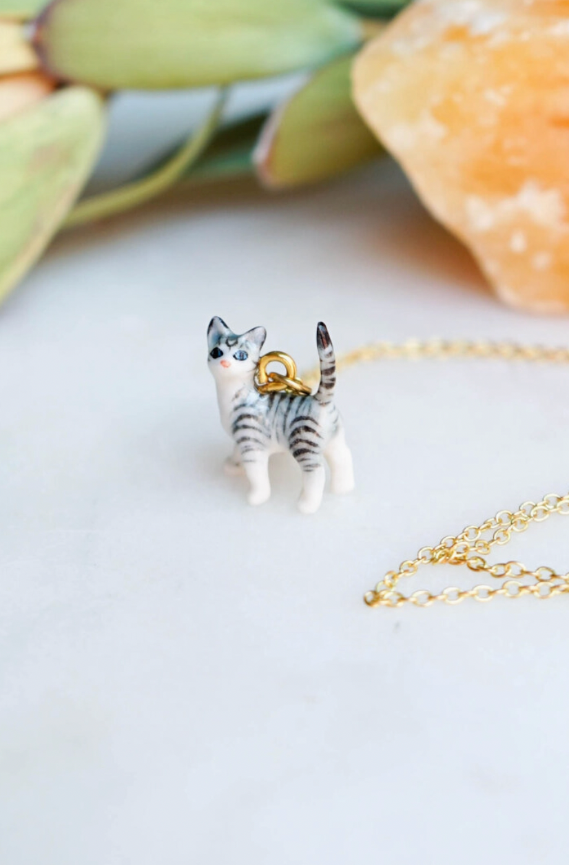 Tiny Preston Grey Cat Necklace